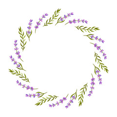 Obraz premium delicate and elegant wreath with lavender, sprigs, soft purple and pink hues, perfect for botanical, spa, greeting cards or wellness designs.