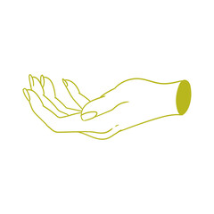 Illustration of outstretched hands in a pose of giving, receiving, asking. Original hand-drawn minimalist illustration for posters, cards, and graphic design.