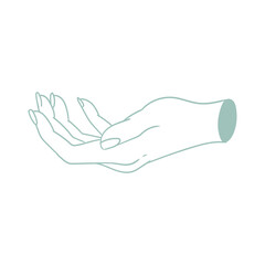 Illustration of outstretched hands in a pose of giving, receiving, asking. Original hand-drawn minimalist illustration for posters, cards, and graphic design.