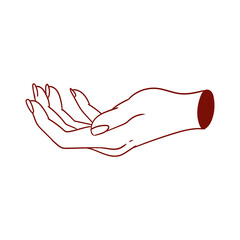 Illustration of outstretched hands in a pose of giving, receiving, asking. Original hand-drawn minimalist illustration for posters, cards,  and graphic design.