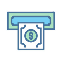 ATM withdrawal icon showcasing money leaving an ATM machine