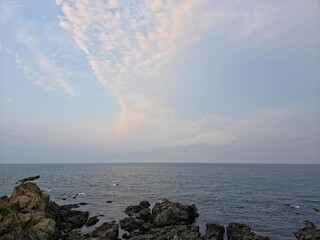 Peaceful natural landscape, sky and sea and clouds calm and beautiful seascape background, Yeongdeok sea, South Korea - 평화로운 자연 풍경, 수평선, 하늘과 바다와 구름 고요하고 아름다운 바다 풍경 배경, 영덕바다, 한국