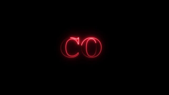 Carbon Monoxide molecule symbol on the black background . chemical representation . neon sign