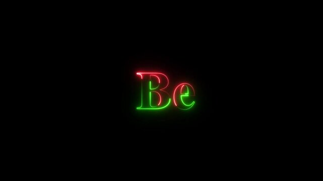 Beryllium molecule symbol on the black background . chemical representation . neon sign
