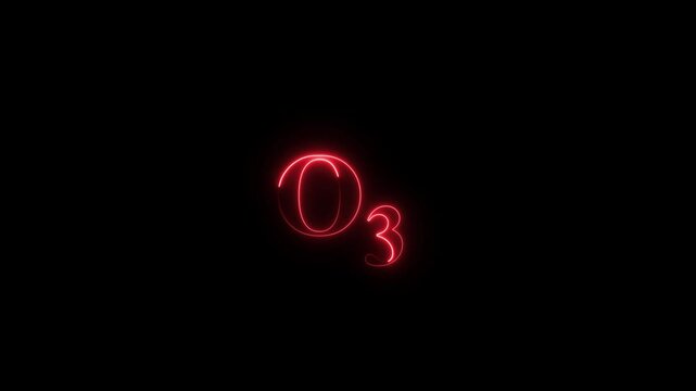 Ozone molecule symbol on the black background . chemical representation . neon sign