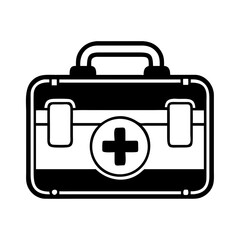 Obraz premium First aid kit icon in black and white minimalist design 