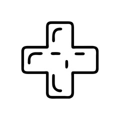Obraz premium Medical cross icon in simple black line design on white background 