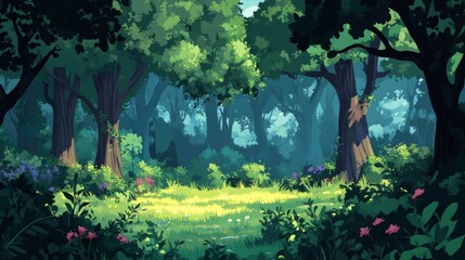 Lush green forest with dense trees and vibrant nature