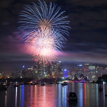 Fireworks on new year's eve, Sydney harbor, Australia