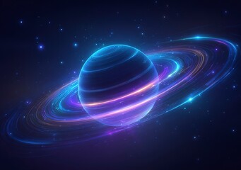 Obraz premium Colorful Light - effect Planet Background with Rings and Nebulas, Suitable for Sci - fi Design, Astronomy Theme, Film & Game Scenarios 