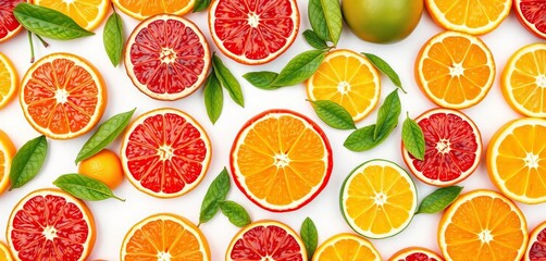 Vibrant citrus fruits seamlessly repeating on white background ,  element,  healthy
