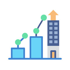 Business growth chart increasing towards the building illustration