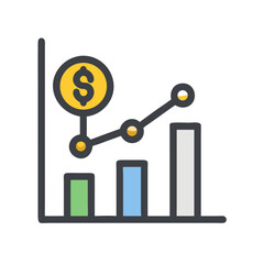 Financial growth chart with ascending line and dollar coin