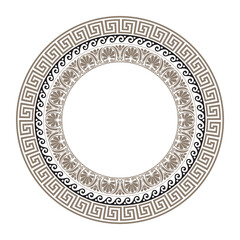 Golden black Greek vector round pattern. Greek key meanders. Geometric circle ornament. Patterns of Greece and ancient Rome. Greek vector pattern. Typical egyptian, assyrian and greek motives 