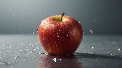 red apple with water drops