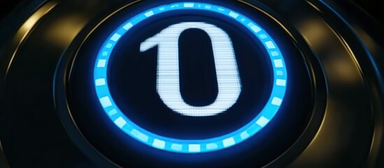 Futuristic countdown display showcasing the number ten with a neon blue halo