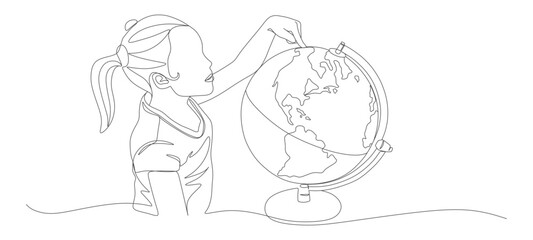 vector design continuous line little kid learning world map globe eps 4