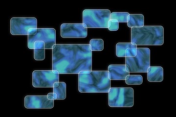 Blue and green squares on black background