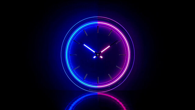 Neon clock radiating bold modern minimalism