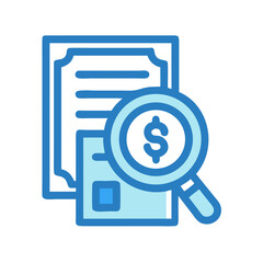 Analyzing Finances: Magnifying glass over documents with dollar symbol