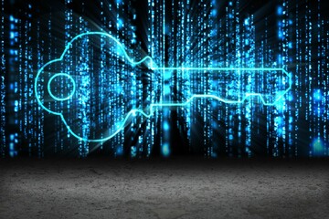 Digitally generated Blue glowing key graphic