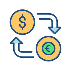 Currency exchange icon between dollar and euro in cycle