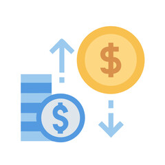 Flat illustration showcasing money value fluctuation on White Background
