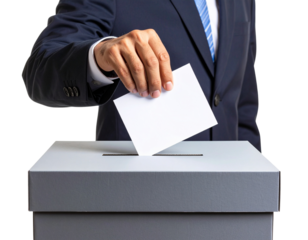 businessman holding a ballot box