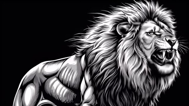 Powerful Lion Running Stylized Graphic Illustration