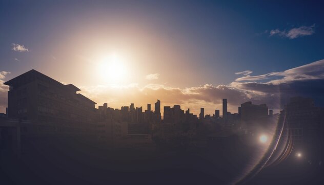 Fototapeta Picture of city by sunrise