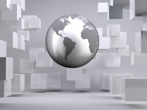 Fototapeta Planet on grey background with cubes