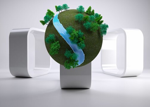 Fototapeta Earth with trees on grey abstract background