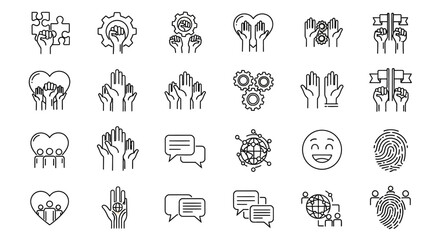Teamwork, Community, and Social Concepts Line Icon Set