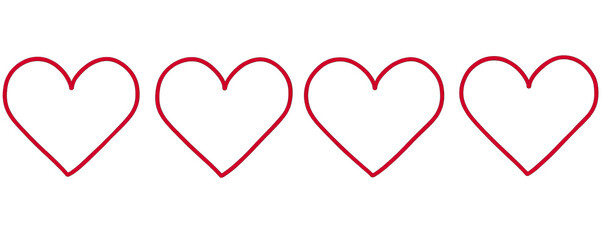 Four red hearts on a black background