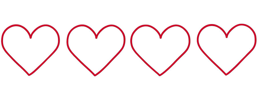 Four red hearts on a black background