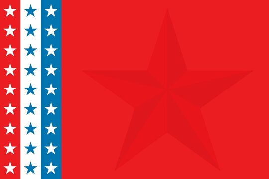 Fototapeta Showing flat art with red field embossed star, three stripes with six stars, transparent background