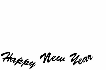 Flat design black cursive 'Happy New Year' text is appearing on minimalistic white background