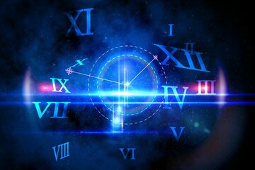 Blue glowing technology design with clock