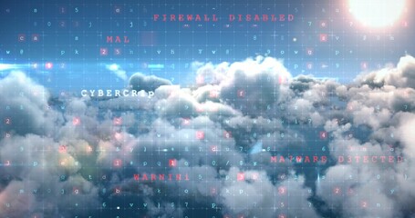 Image of malware detected server over cloudy sky
