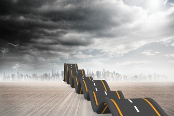 Bumpy road leading to city