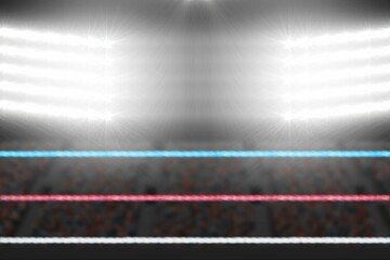 Focus on foreground of ropes in a boxing ring