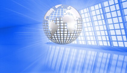 Fototapeta premium Shiny planet floating in blue room
