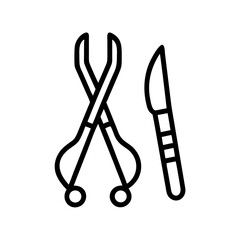 Surgical tools including scissor clamps and scalpel icon  