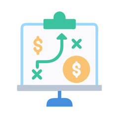 Business strategy presentation board with dollar symbols and arrow