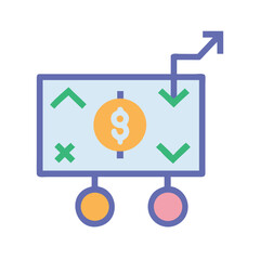 Simple business strategy plan illustration with money and arrows