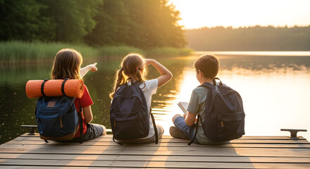 Kids Exploring Nature at Sunset