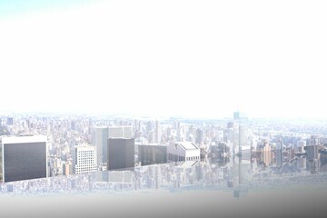 Vector flat design illustration is capturing city skyline reflecting on glossy rooftop platform