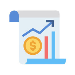 Financial report with upward trend line and dollar coin