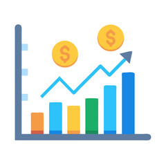 Colorful bar chart depicting financial growth with coin icons