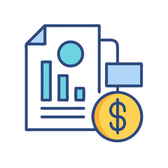 Financial report with bar graph and dollar coin icon